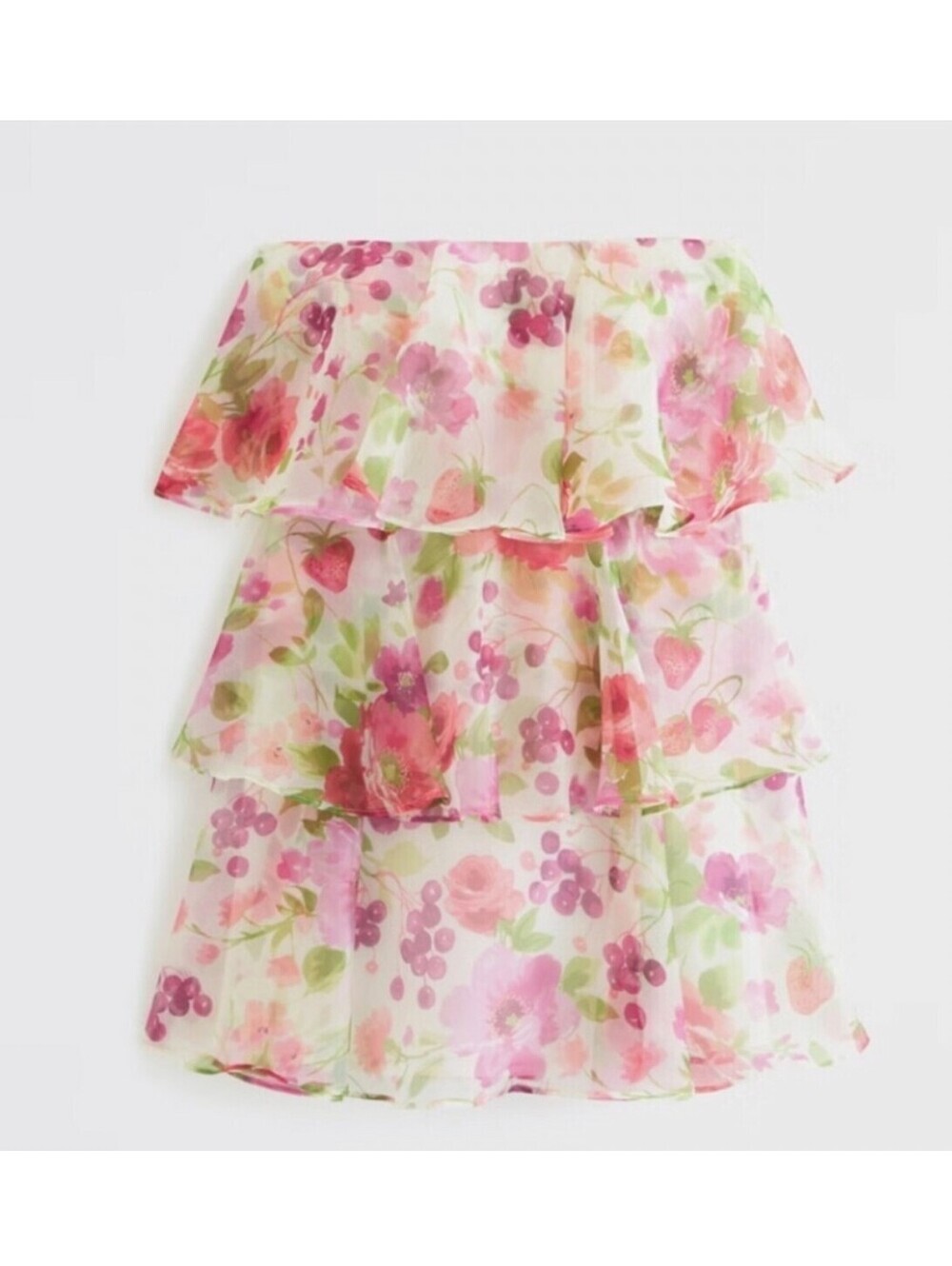 NWT Abercrombie Organza Tiered Strapless Fruit Mini Dress Size XL - Picture 2 of 5